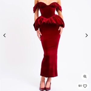 Miss Circle Abigail Velvet Off Shoulder Bubble Hem Peplum Maxi Dress XXS